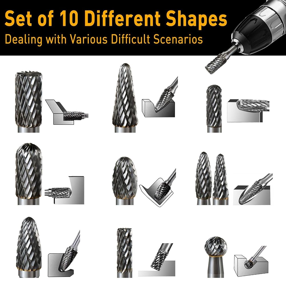 Amazon.com: 10 Pcs 1/4 Carbide Burr Set 1/4 Shank w/Big
